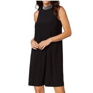 ANNALEE + HOPE Swing Dress Pearl Mock Neck, Sleeveless Women’s, Black Sz M